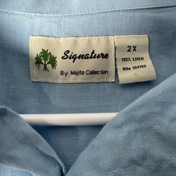 Men's Blue 100% Linen Long Sleeve Shirt Size 2XL - Picture 5 of 7